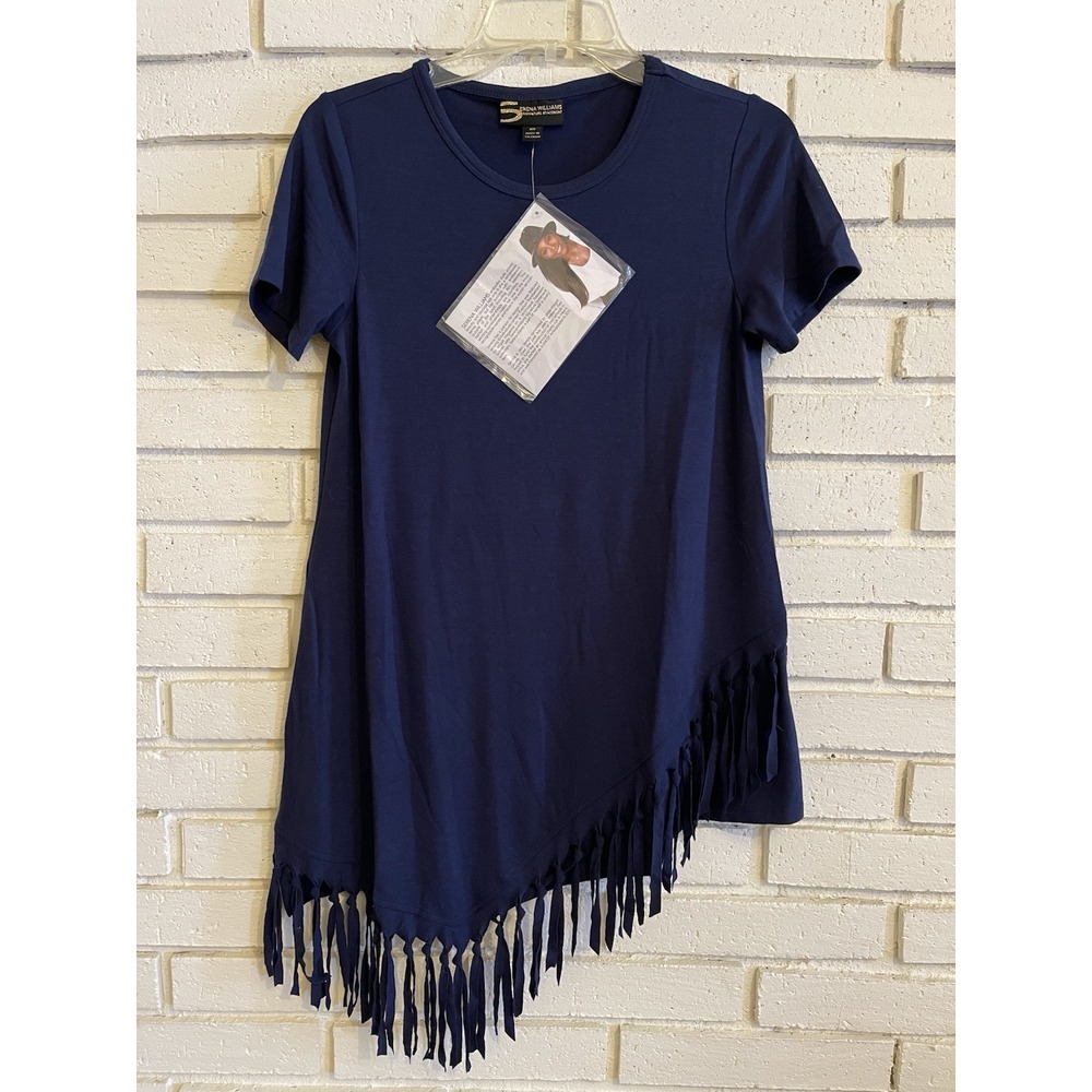 NEW Serena Williams Blue Short Sleeve Top Fringe Hem Women Size‎ XS  NWT